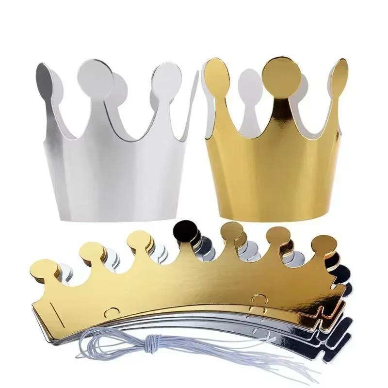 10Pcs Happy Birthday Paper Hats Cap Prince Princess Crown Party Decoration for boy girl 5Pcs Silver/5pcs gold Crown