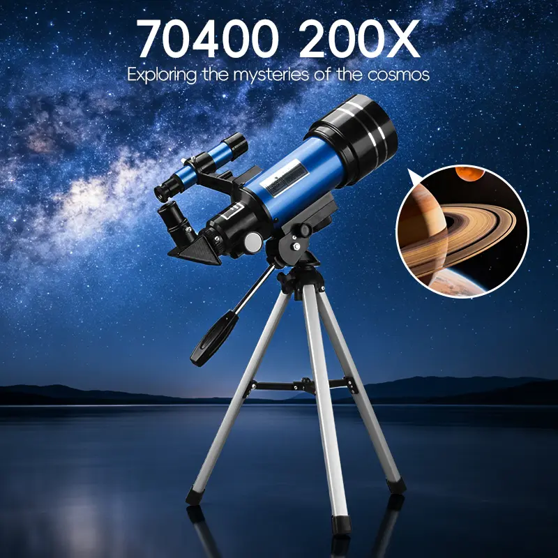 70400 Refractor Telescope, up to 200x magnification, includes a smartphone mount. Observe the Moon, craters, Saturn’s rings, and Jupiter’s rings. The perfect gift for family, friends, and stargazers.