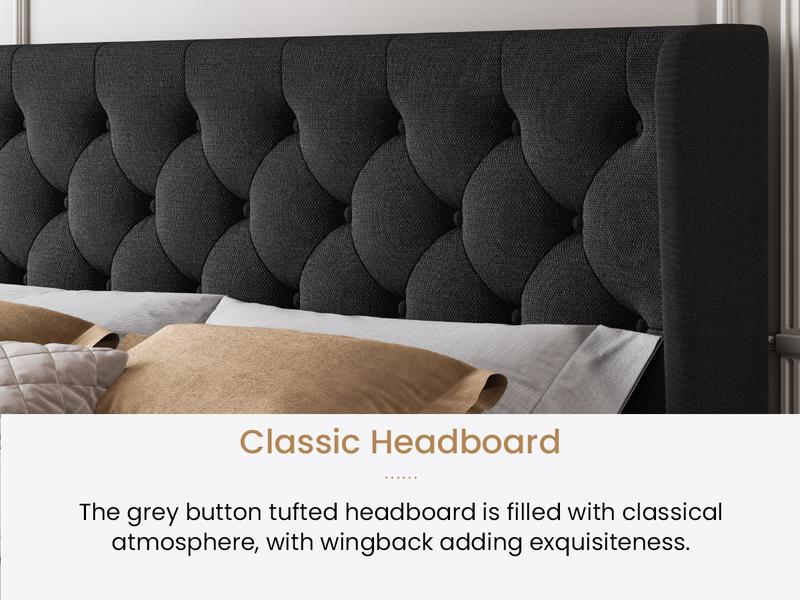 SHA CERLIN Platform Bed Frame with Upholstered Headboard, Wingback & Button Tufted Design,【Frame Only No Mattress】Full Queen King Size, No Box Spring Needed#ChristmasGifts#TikTokShopBlackFriday