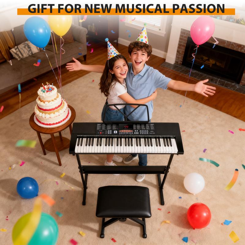 ZENY 61-Key Portable Electronic Keyboard Piano Set Kids Piano Height Adjustable W/LED Screen, Stand, Stool, Microphone
