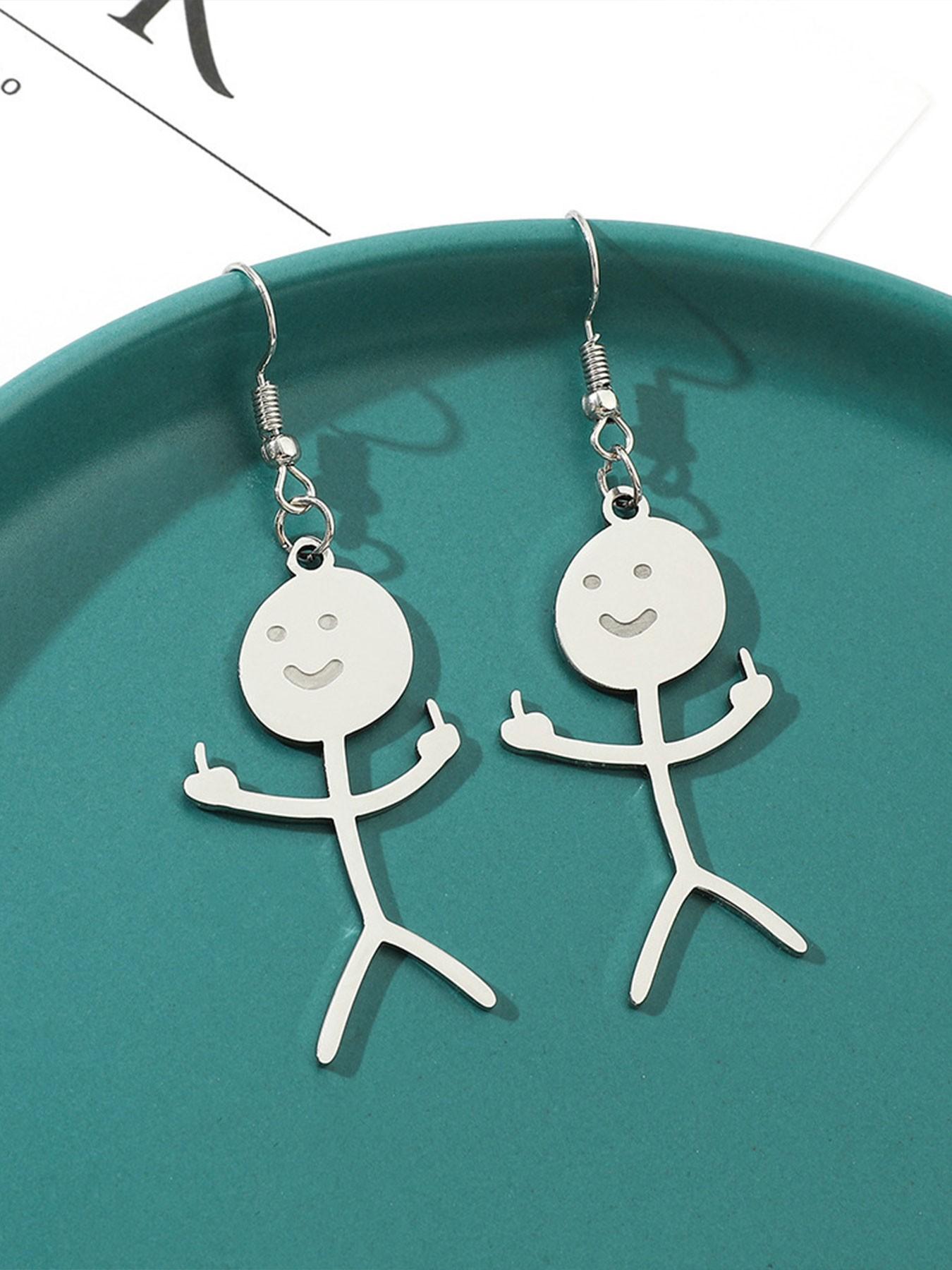 Funny Middle Finger Stick Figure Necklace, Fun and Unique, Unisex Accessory, or Silver Color, Trendy and Cool