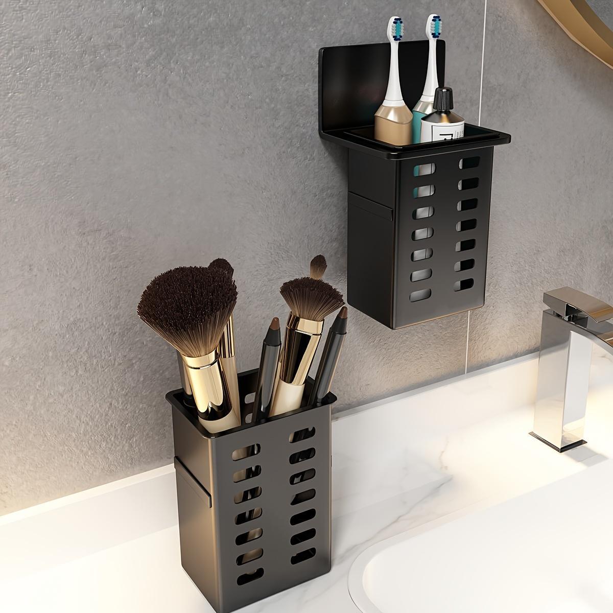 1pc/2pcs Black Bathroom Toilet Shelf, No-Drill Wall-Mounted Storage Rack for Small Items and Tools, for Bathroom, Shower, Washroom, and Vanity, Shelves