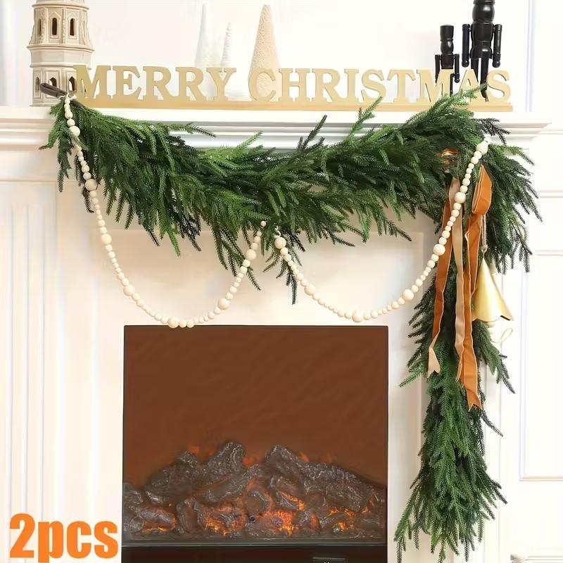 2/4pack 6ft/9ft Artificial Norfolk Pine Wreath, Real Touch Wreath for Desktop, Fireplace Mantel, Indoor Outdoor, Holiday Christmas Decorations