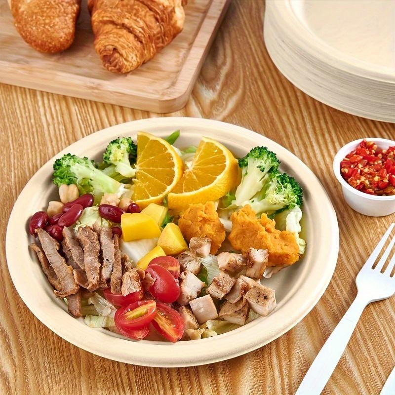 50pcs Thickened Disposable Paper Plates - Durable, Leak-Resistant, and Convenient Food Containers for Snacks, Salads, Family Dinner Parties, and Restaurant Events - All-Season, Round Tableware Accessories