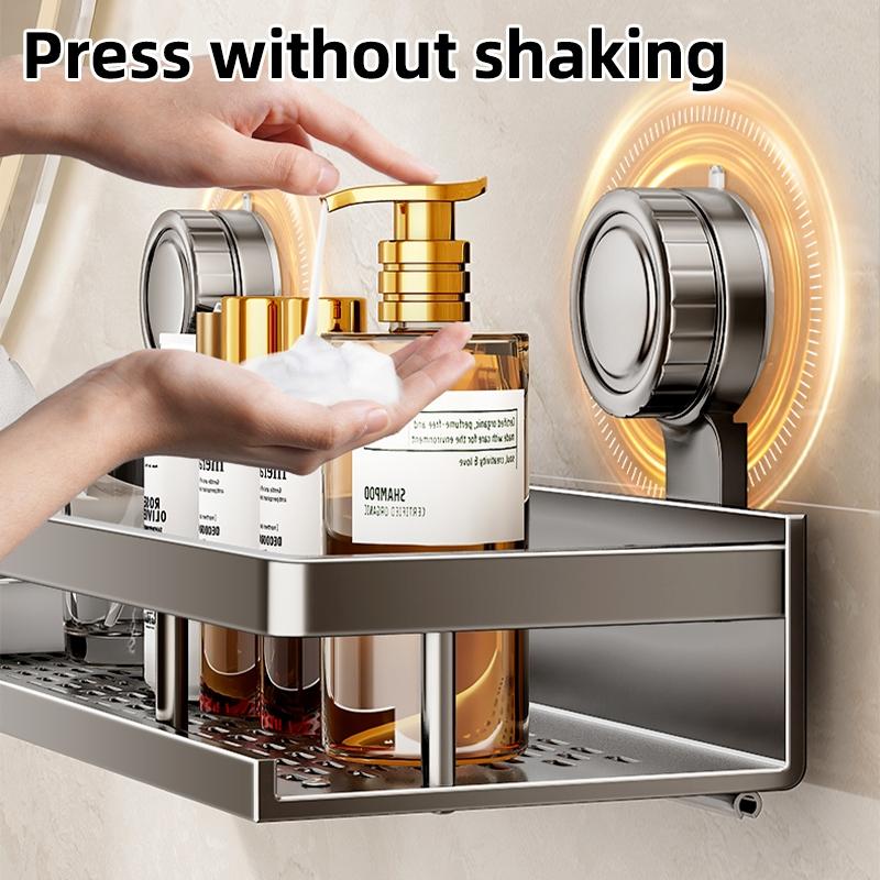 High-quality rust-proof carbon steel bathroom storage rack, kitchen shelf, no-drill shower rack, suction towel rack for toilet and washbasin, wall storage for bathroom