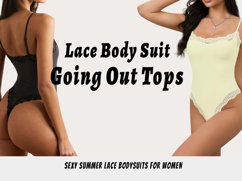 Starrylion Lace Body Suit Square Neck Tops for Women Sleeveless Spaghetti Strap Tank Top Bodysuits for Women Sexy Jumpsuit