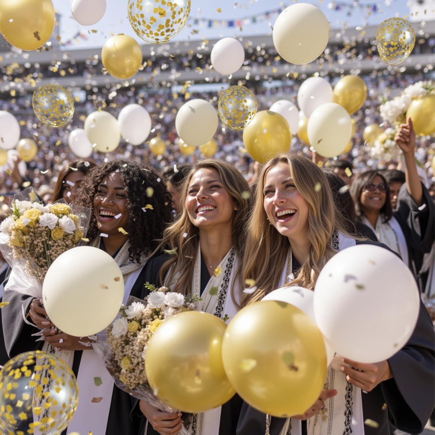 50 piece set of white and gold balloons, metallic colored latex balloon set, suitable for birthday, engagement, wedding anniversary parties, indoor and outdoor decoration gifts