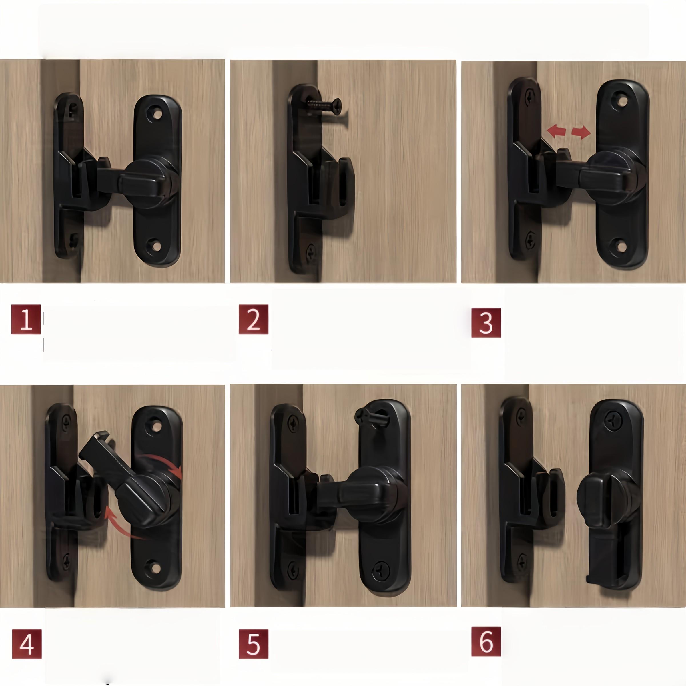 Security Door Lock Handle, Adjustable Slide 90°/180°, Anti-Pick Mechanism, Includes Screws, Durable Structure, Surface, Door Reinforcement, Door Hardware detail 8