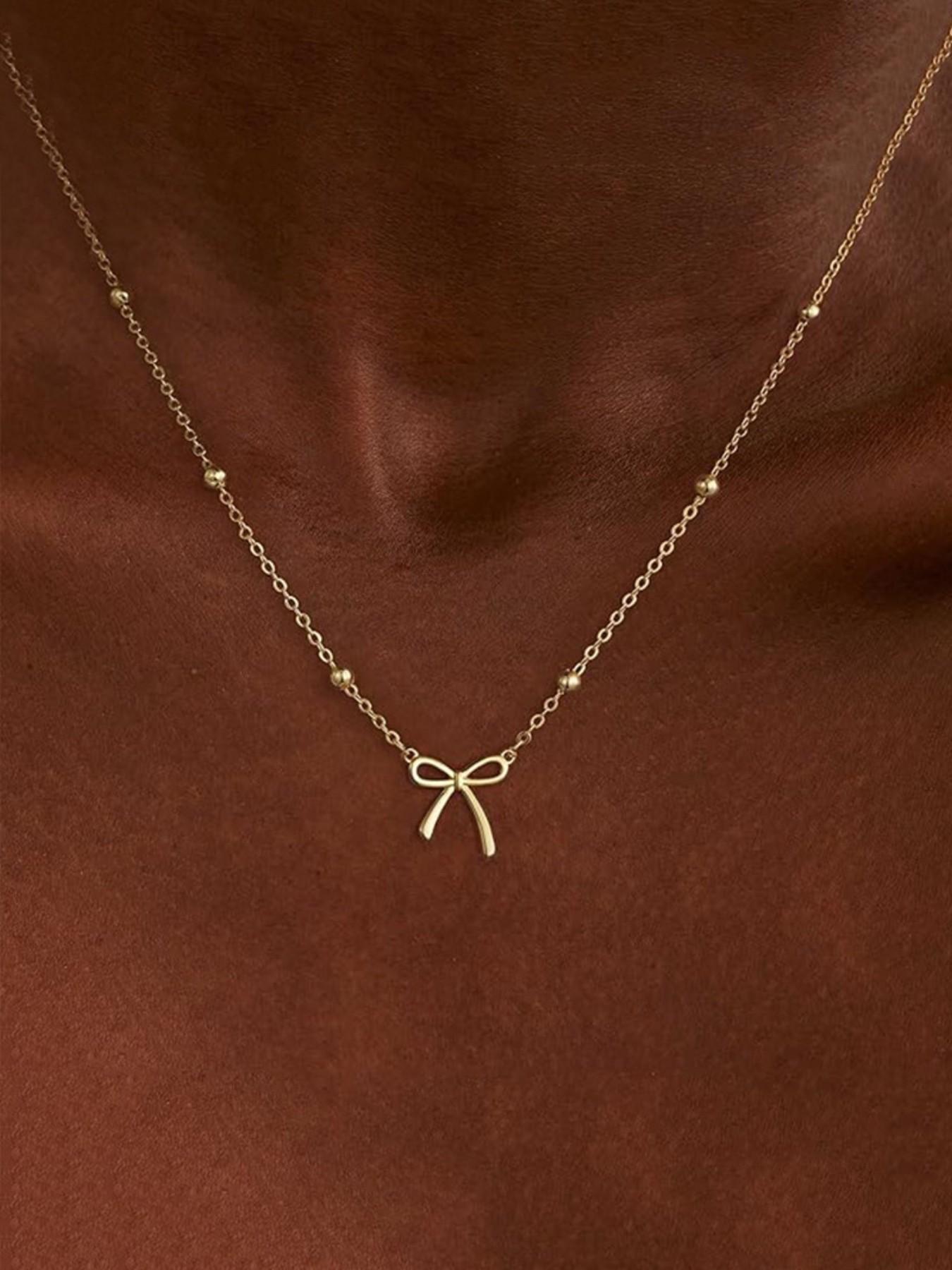 Women's Elegant Bow Necklace, 14k Pendant Chain, Teen Gift, Fashion Jewelry, Graduation Present, Mother's Day Gift