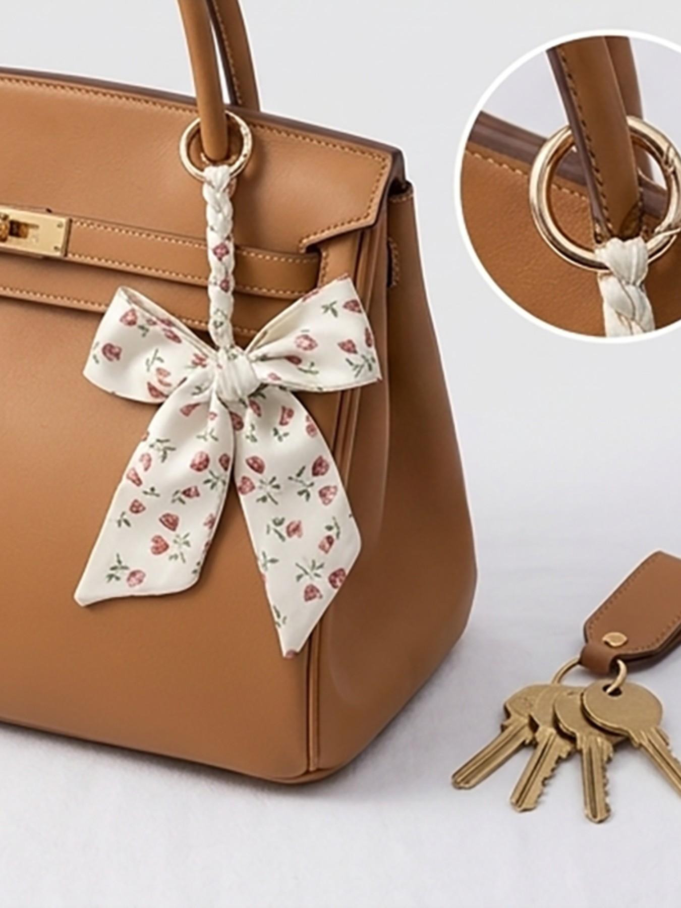 Elegant Braided Silk Scarf Bow Bag Charm, Luxury Handbag Pendant Accessory, Cute Aesthetic Bag Decor, Multi-use Keychain & Phone Charm, Perfect Birthday Christmas Mother's Day Gift for Women Girls, Trendy Bag Accessory for Tote Backpack Handbag