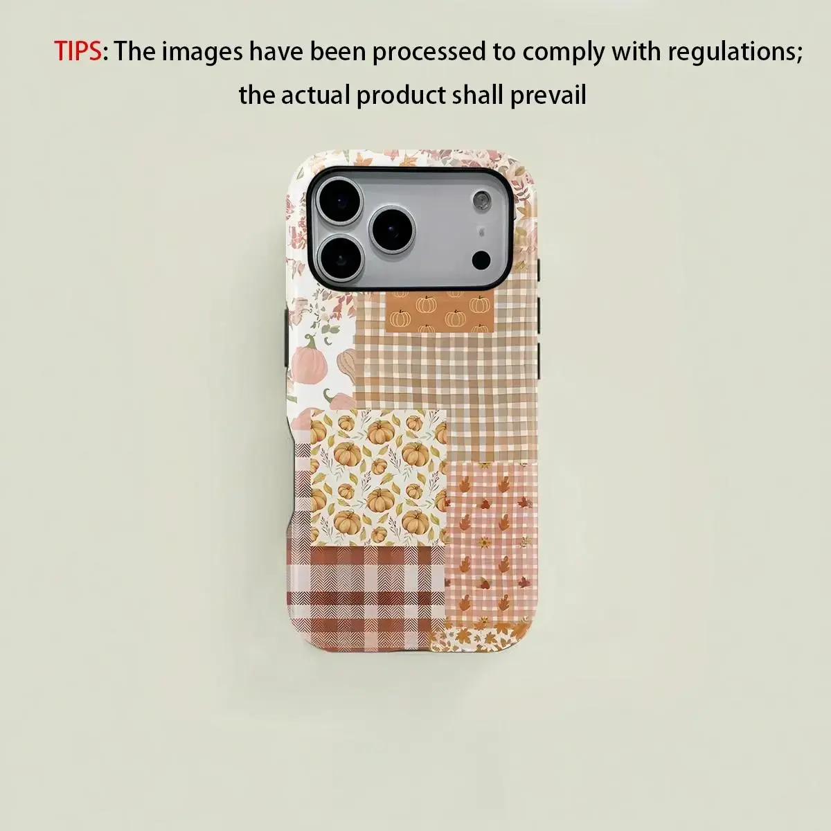 This retro-style, cute pumpkin and maple leaf checkered case in brown and beige is a sturdy and durable 2-in-1 protective case. It's MagSafe compatible and works with iPhone 17/16/15/14/13/12/11 Pro Max/Plus/Pro. It's a drop-proof phone case.