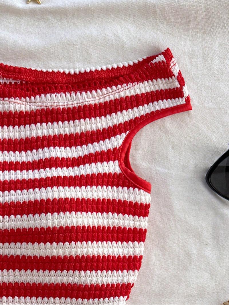 Women's Striped Pattern Asymmetrical Top & Shorts Set without Accessories, Casual Sleeveless Top & Shorts, Ladies Summer