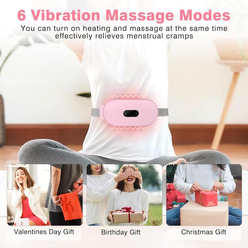 Heating Pads,  Period Cramp Massager Portable Cordless Heating Pad with 3 Heat Levels and 4 Massage Modes for Back Pain Relief Menstrual Heating Pad (Pink)
