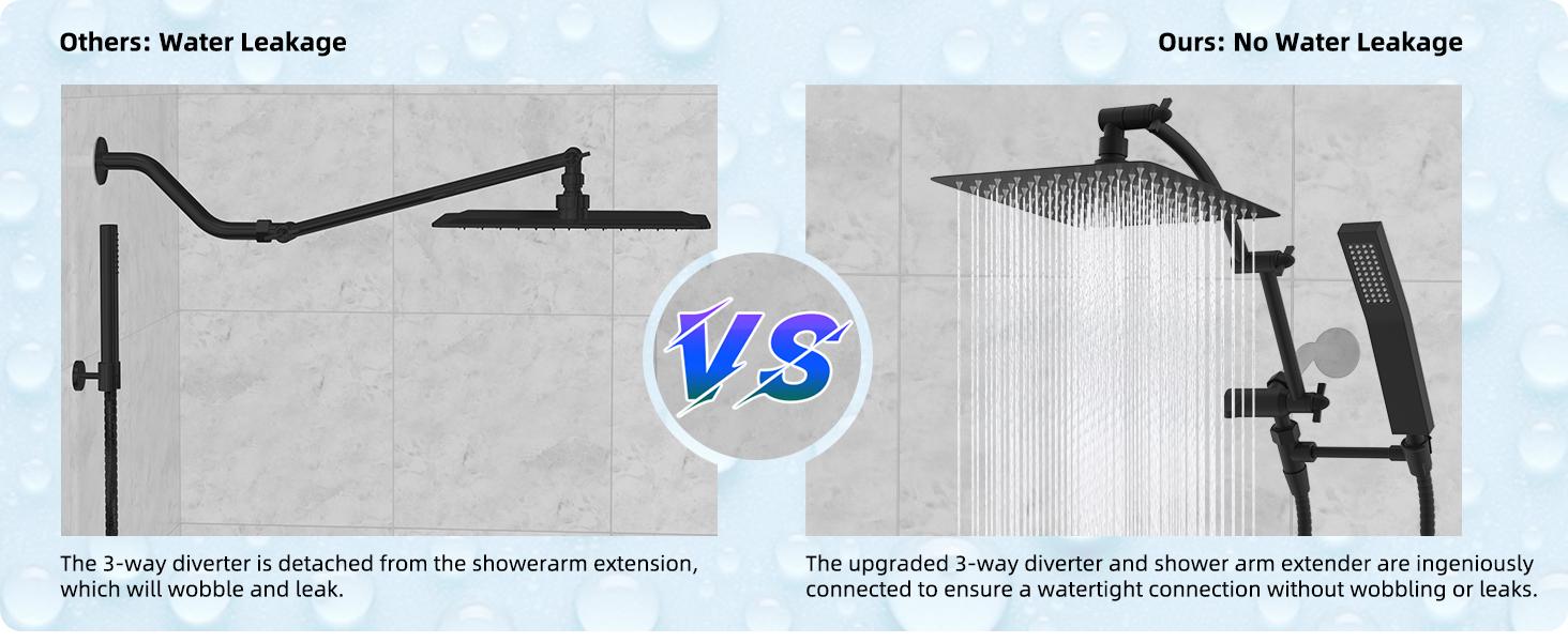 Hibbent All Metal 10'' Rainfall Shower Head, Square Shower Head Combo, High Pressure Handheld Shower Wand, 16'' Adjustable Arc-shaped Shower Extension Arm, 71'' Hose, 2 Showerhead Holders, Matte Black rain shower