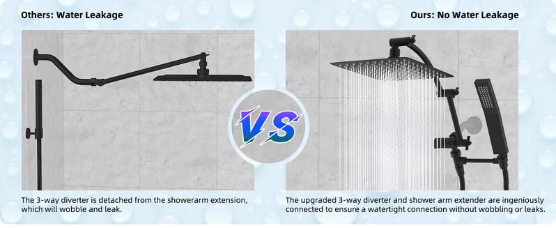 Hibbent All Metal 10'' Rainfall Shower Head, Square Shower Head Combo, High Pressure Handheld Shower Wand, 16'' Adjustable Arc-shaped Shower Extension Arm, 71'' Hose, 2 Showerhead Holders, Matte Black rain shower