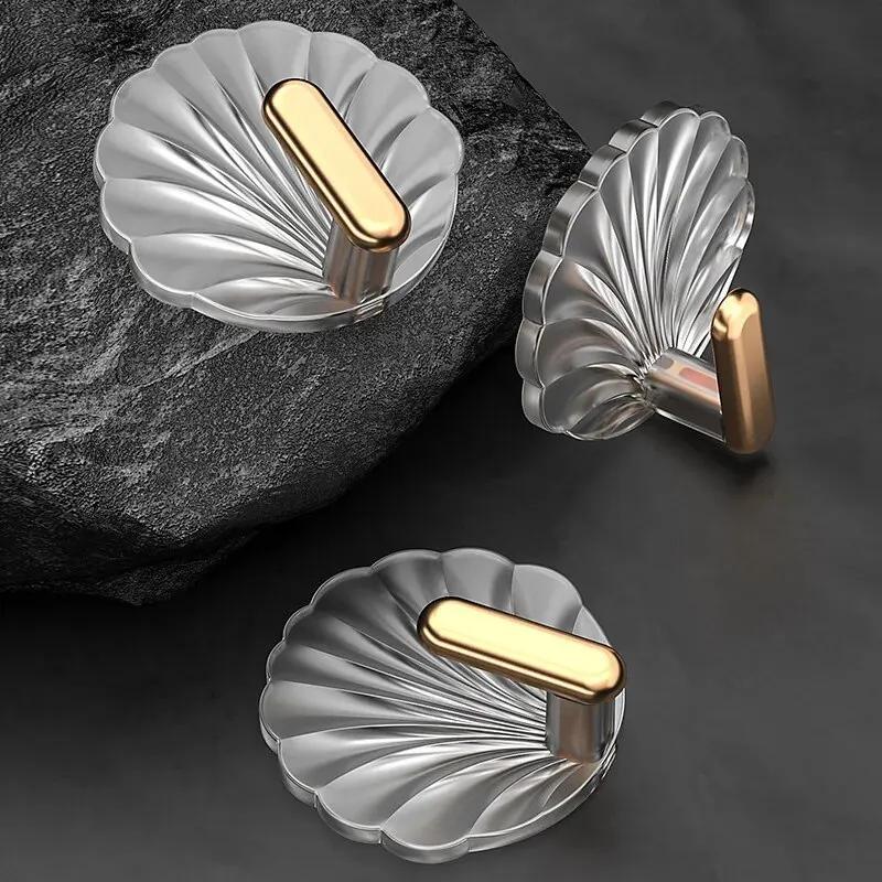 3Pcs Shell Shape Wall Mounted Hook Kitchen Bathroom Multifunction Punch Free Hooks Coat Hanger Home Decoration Paste Style Hooks Hook porch bedroom strong adhesive hook multi-functional seamless transparent hook high load free punch hook