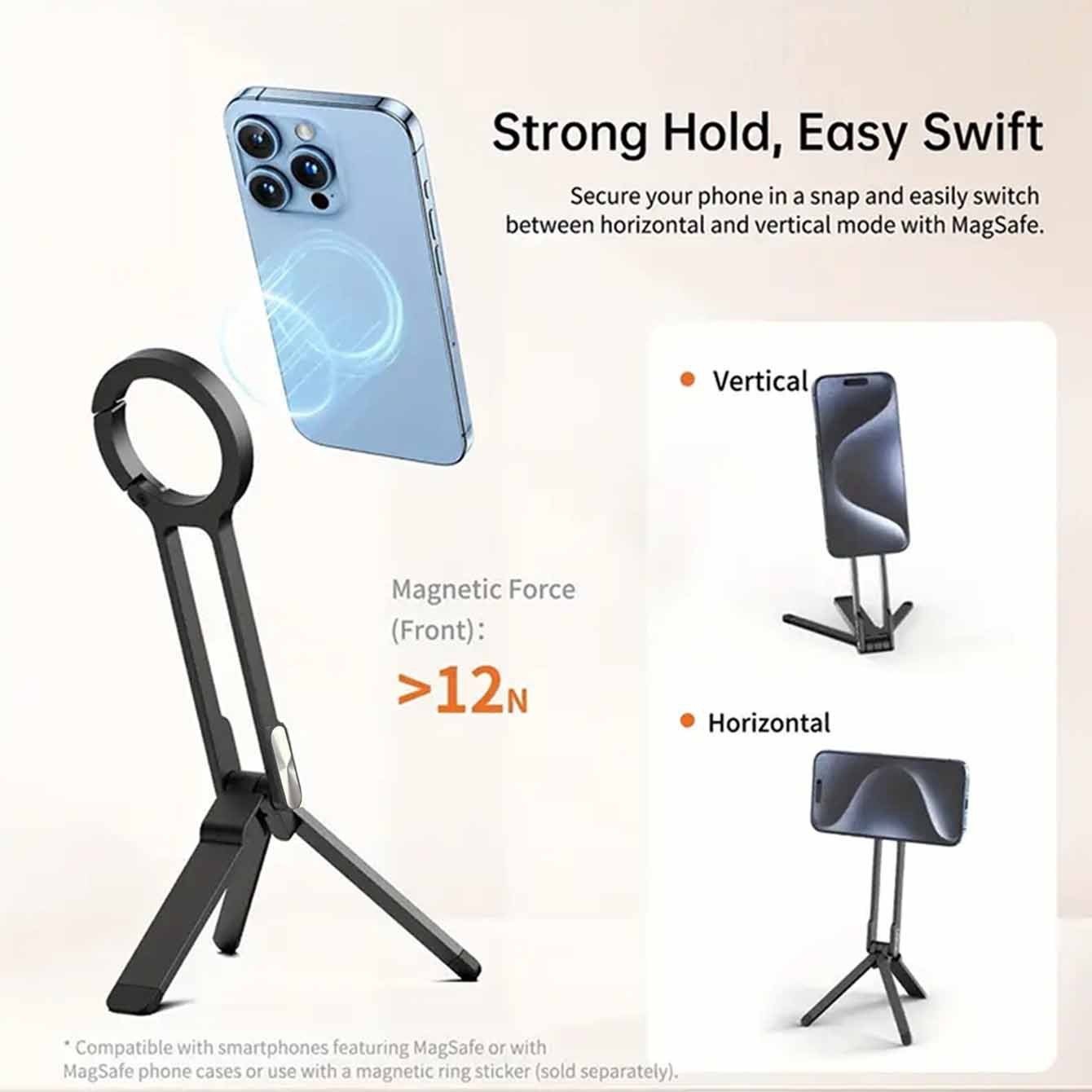 Magsafe Magnetic Phone Stand, Multi-Functional Tripod for Photography and Live Streaming, Portable Aluminum Desktop Mount