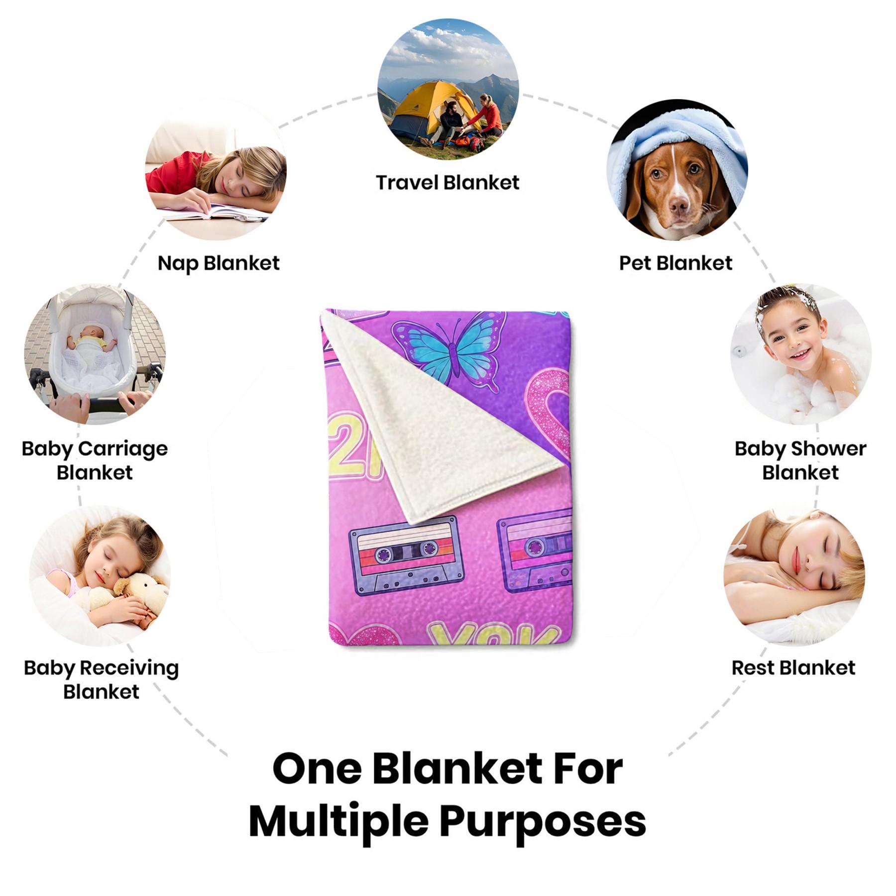 Bratz Y2K Flannel Blanket, Retro Cassette Butterfly Print Blanket, Office Nap Blanket, Multi-Use Blanket, Suitable For Bedroom Bedding Sofa Nap Drama Watching Throw, All-Season Use