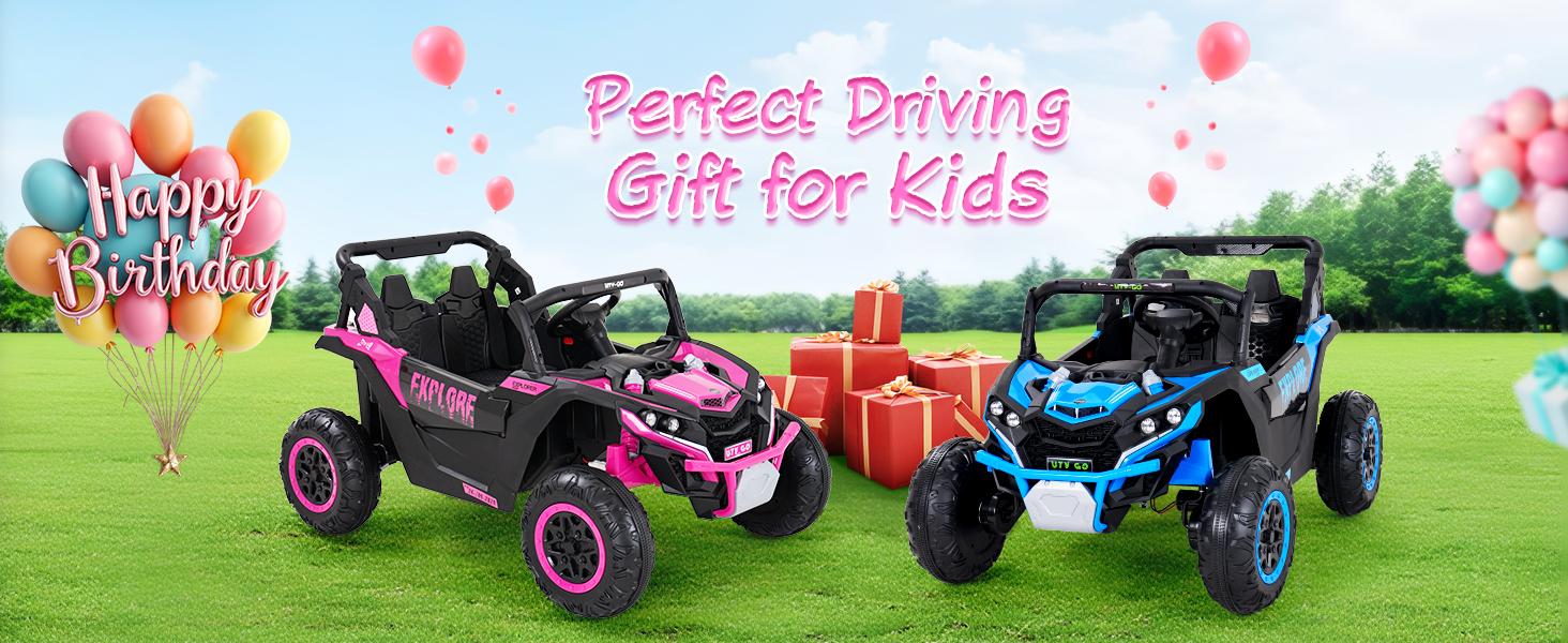 EM-KC03）2 Seater Kids Ride on Car, Electric 4WD Off-Road UTV Truck, 7Ah Large Battery Kids Electric Car with Remote Control, Safety Belt, Horn, Music, and Lights for Kids Aged 3-8 Years Blue