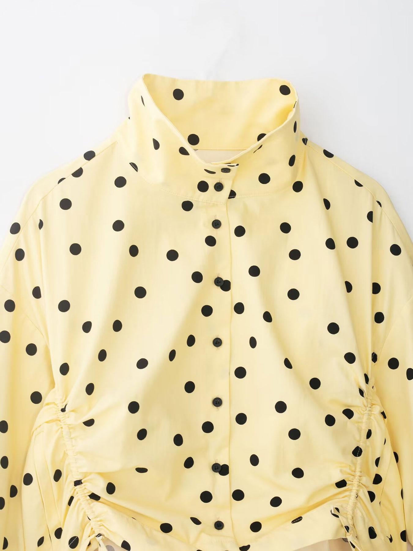 Women's Spring Summer Fashion Polka Dot Print Shorts Set, Long Sleeve Button Front Shirt Jacket, Elastic Waist Balloon Pants, Elegant Casual