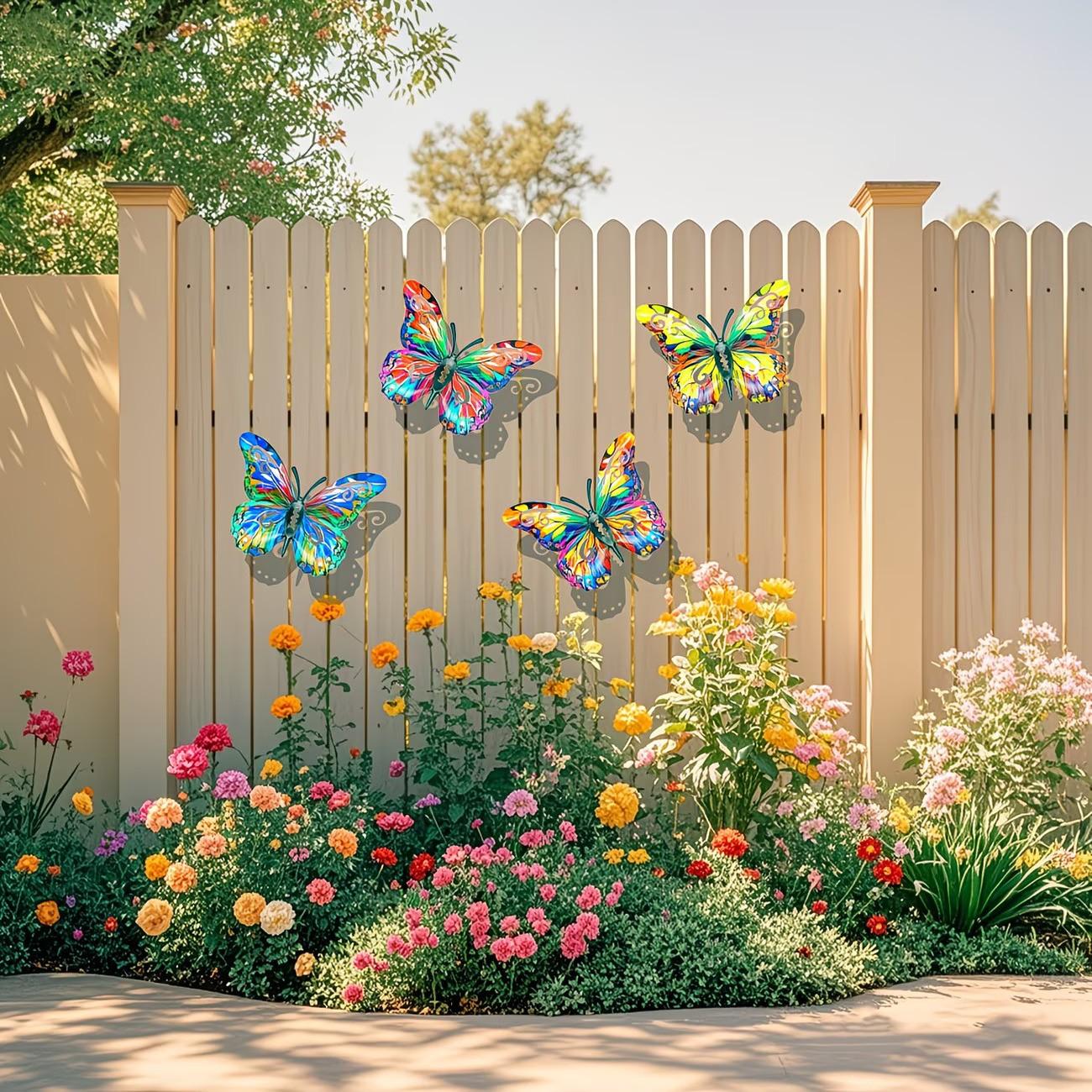 4pcs Colorful Metal Butterfly Wall Art Wings, Moving Metal Butterfly Statue Decor, Outdoor Garden & Patio Decoration, Ideal Gift