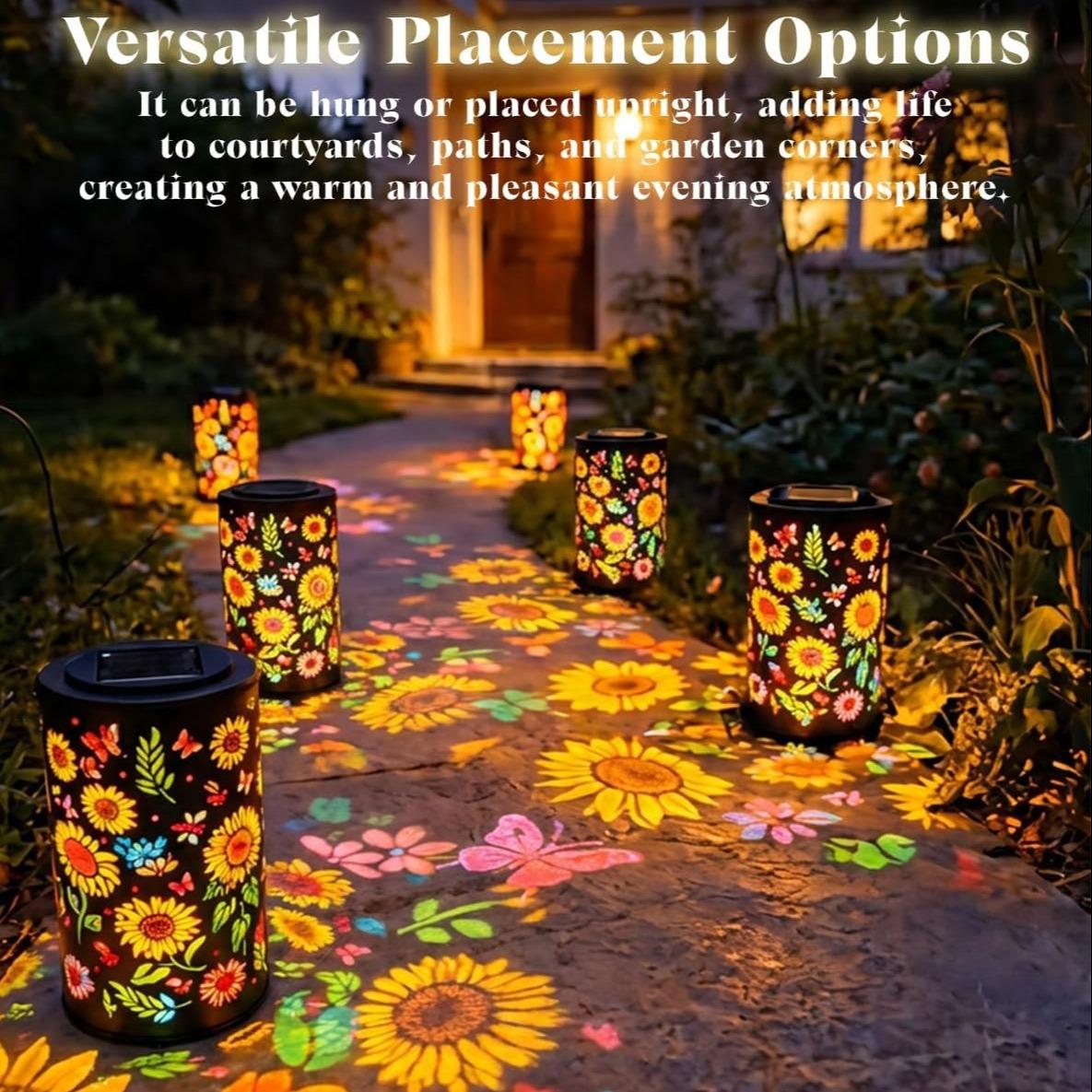 Colorful Sunflower Glow Solar Garden Lantern - Outdoor Waterproof Decorative Hanging Solar Lights, Metal Solar Powered Garden Decor for Patio, Yard, Gifts (Sunflower)