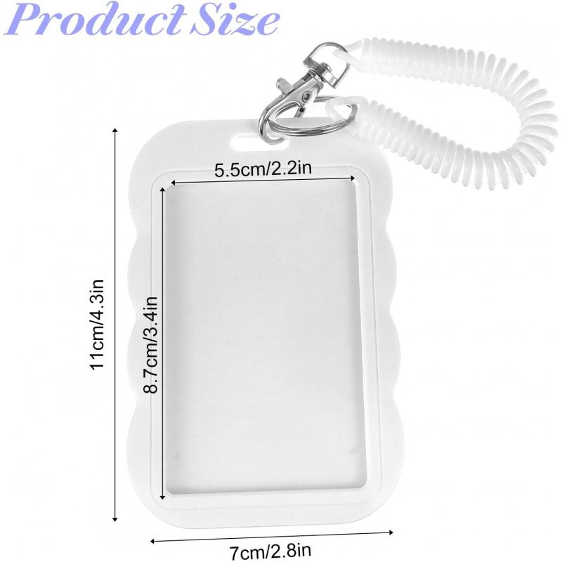 Photo card holder, transparent photo card holder keychain, ID card holder, bus credit card bank card holder, student card photo protector, clear id badge holder (wavy white)