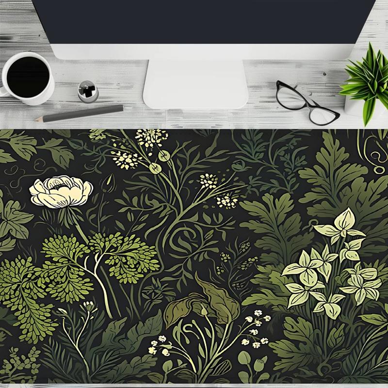 Creative Plant Pattern Mouse Pad, Rectangle Gaming Mouse Pad, Non-slip Large Surface Rubber Base Stitched Edge Desk Keyboard Mat for Home Office Game Desktop Accessory