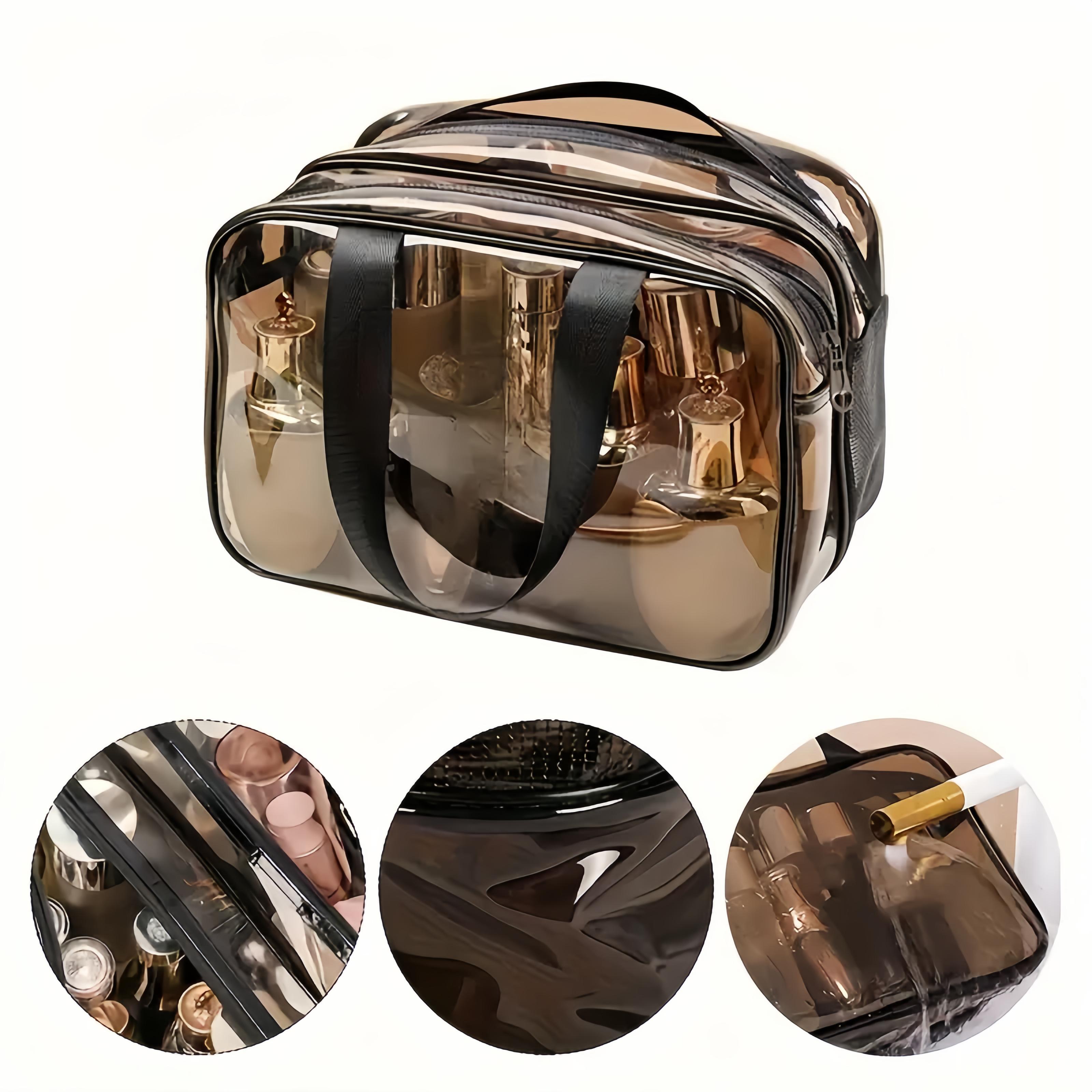 Clear Cosmetic Bag with Double Layer Dry Wet Separation, Large Capacity Transparent Toiletry Organizer for Travel, PVC Waterproof Makeup Case with Handles and Shoulder Strap, Portable Storage for Airport, Bath, Gym, Work, and Stadium Compliance