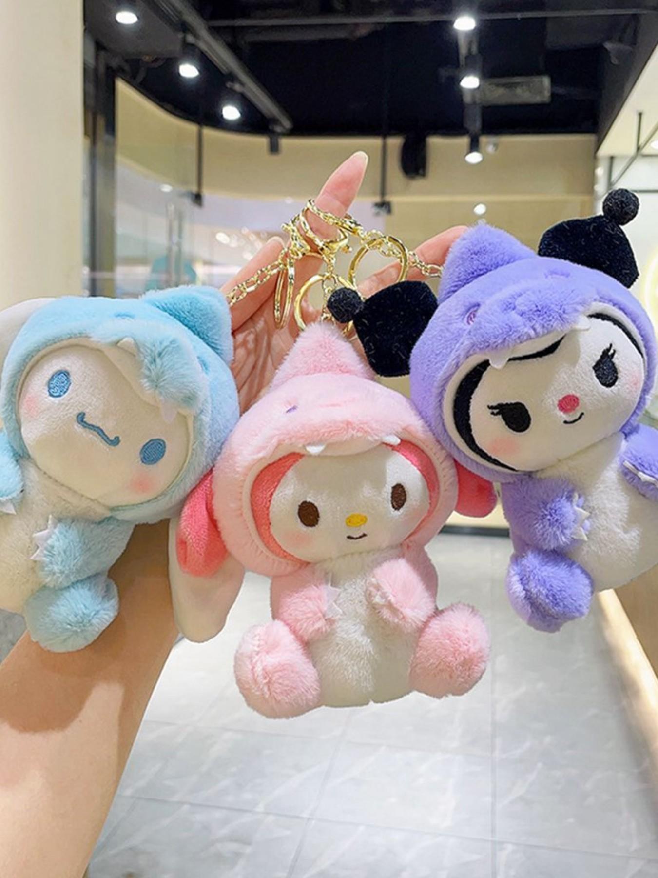 Japanese Cute Plush Dinosaur Costume Doll Keychain, Cartoon Character Keyring, Bag Charm, Soft and Adorable Accessory