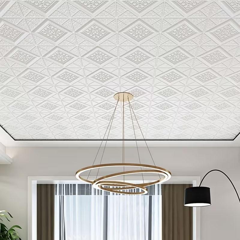 30pcs  Embossed Self-Adhesive Ceiling Tiles - Waterproof Self-Adhesive Fancy Pattern Wall Stickers, Removable Damage-Free Peel and Stick Wallpaper, Suitable for Living Bedroom Kitchen Ceiling Decoration, 13.78 Inches X 13.78 Inches