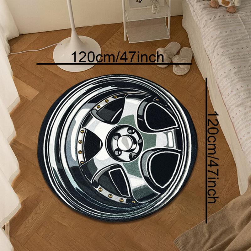 Round Creative Wheel Pattern Carpet, 1 Count Street Style Non-slip Floor Rug Mat, Geometric Pattern Rug, Decorative Carpet for Home Living Room Bedroom