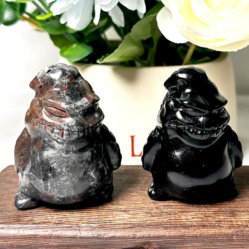 New Arrival Natural Black Obsidian Oogie boogieGhost Carvings Yooperlite Crystal Figurines For Halloween