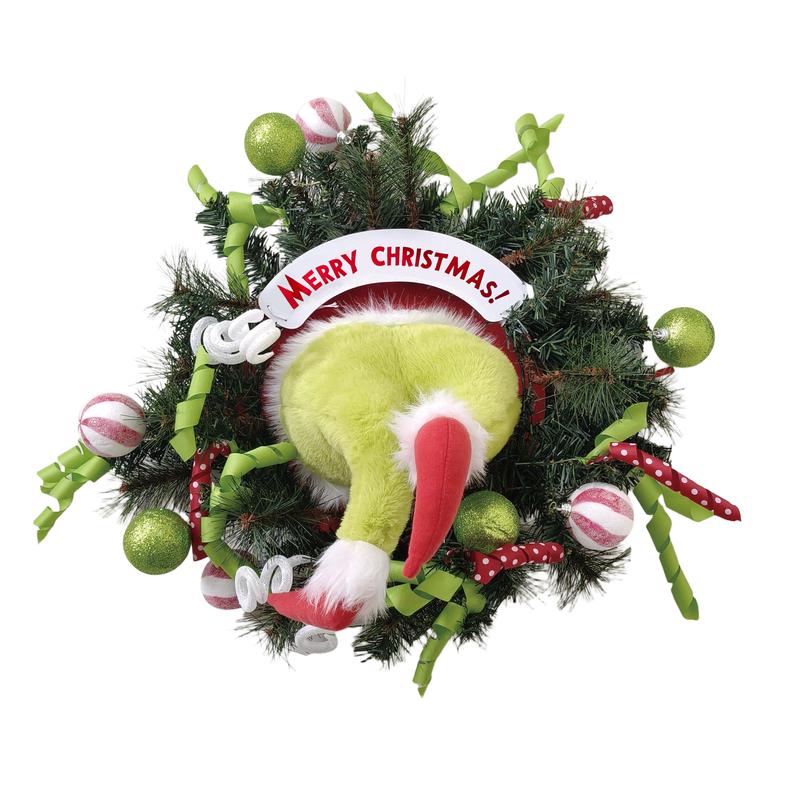 AlanoRoots Funny Green Monster Christmas Wreath – Naughty Holiday Door Decor with Fluffy Legs, Whimsical Butt Design for Home, Office or Party – Viral TikTok Xmas Decoration Idea! Artificial Hanging Diy Ornament christmas tree lights