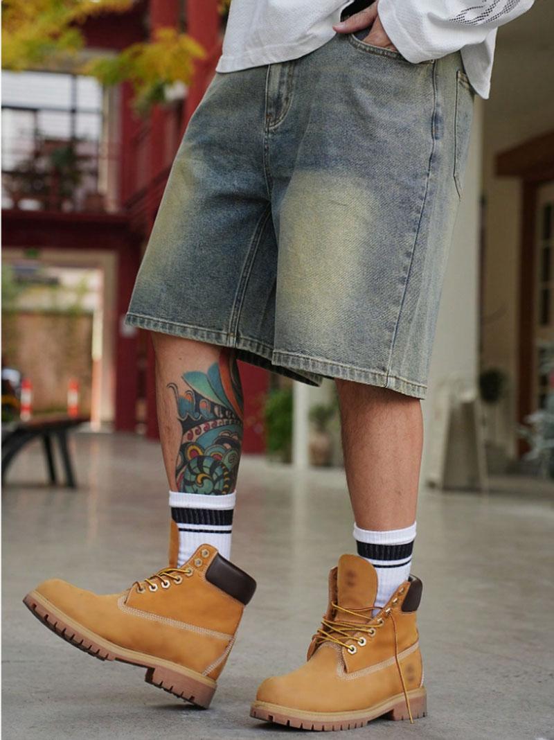 Z387  Men's denim shorts, trendy high street style, distressed, loose, casual, simple, non-stretch, mid-length shorts