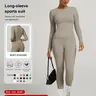 Women's Sporty Plain Suit, Short Sleeve High Waist Above Ankle, Comfortable Yoga Fitness Set, 2-Piece for Daily Wear, Sports Wear