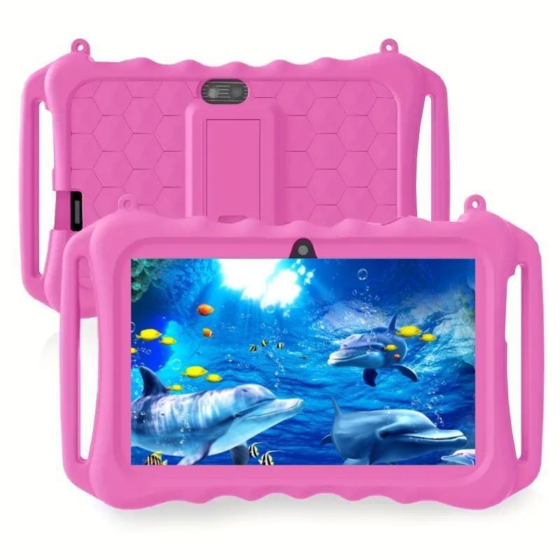 7 Inch Kids Touchscreen Tablet PC Android System Dual Camera WiFi Bluetooth-compatible Shockproof Case Perfect Holiday Gift for Ages 3 and Up