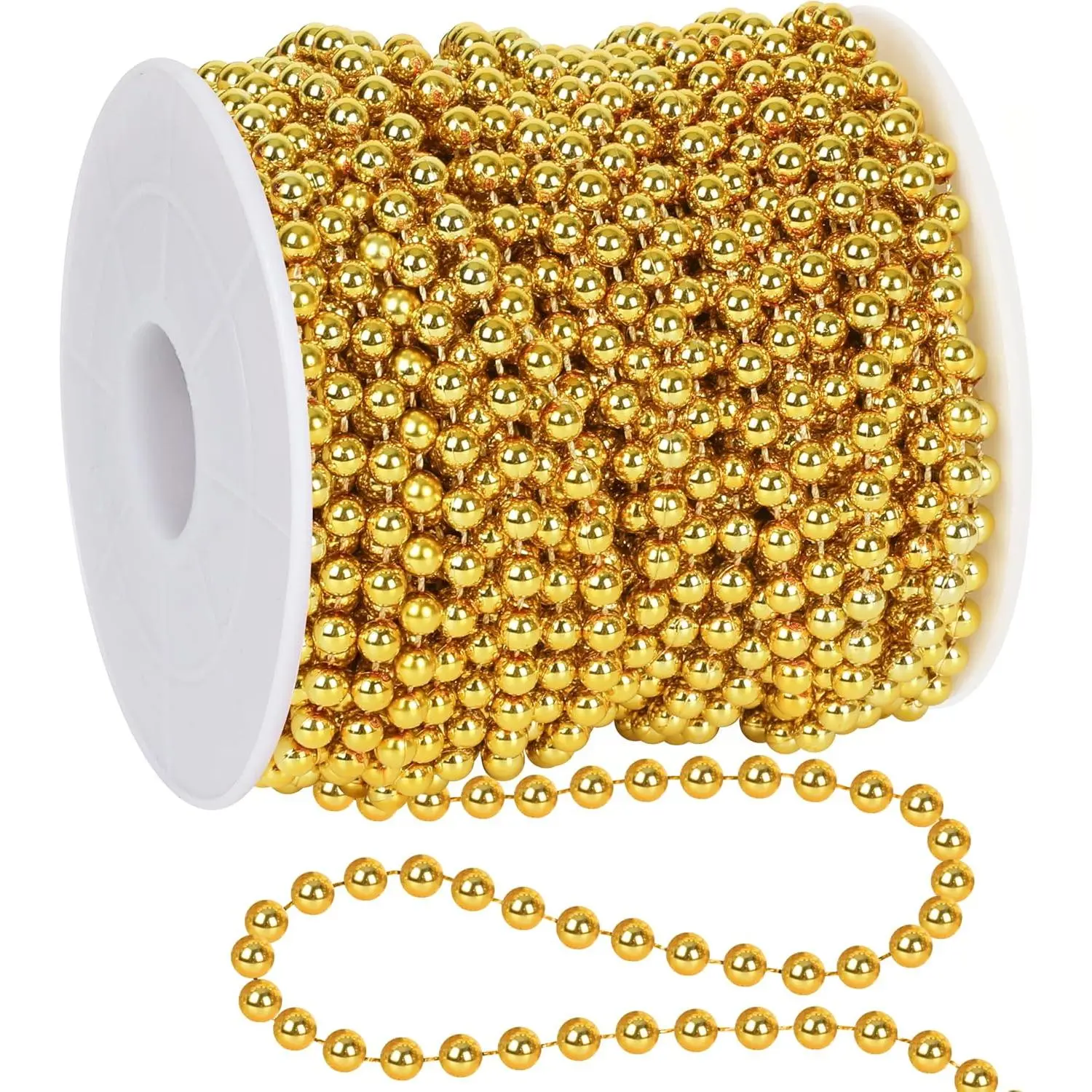 100 Feet Gold Christmas Tree Beads Garland, Plastic Hanging Beads Chain Roll for Xmas Home Mantle Fireplace Wreath DIY Decoration Supplies