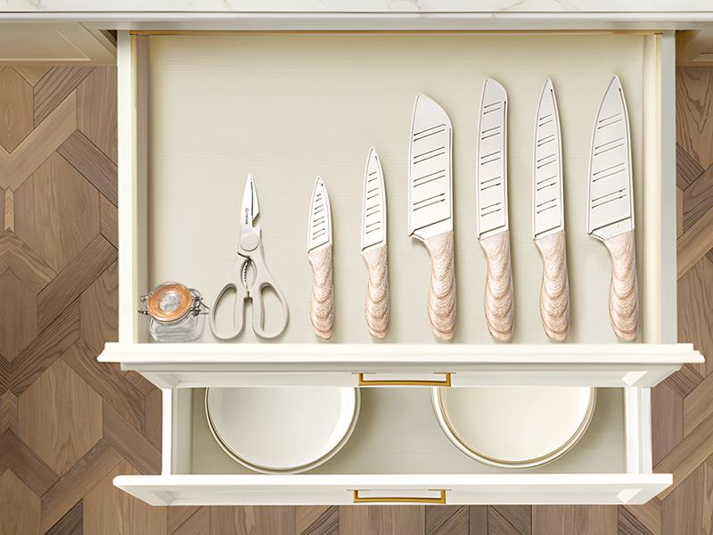 【lovely mimi knife set】Astercook 7-piece kitchen knife set, stainless steel knife set with non-stick ceramic coating, dishwasher safe, with scissors, rust-resistant Cooking Cutting knife