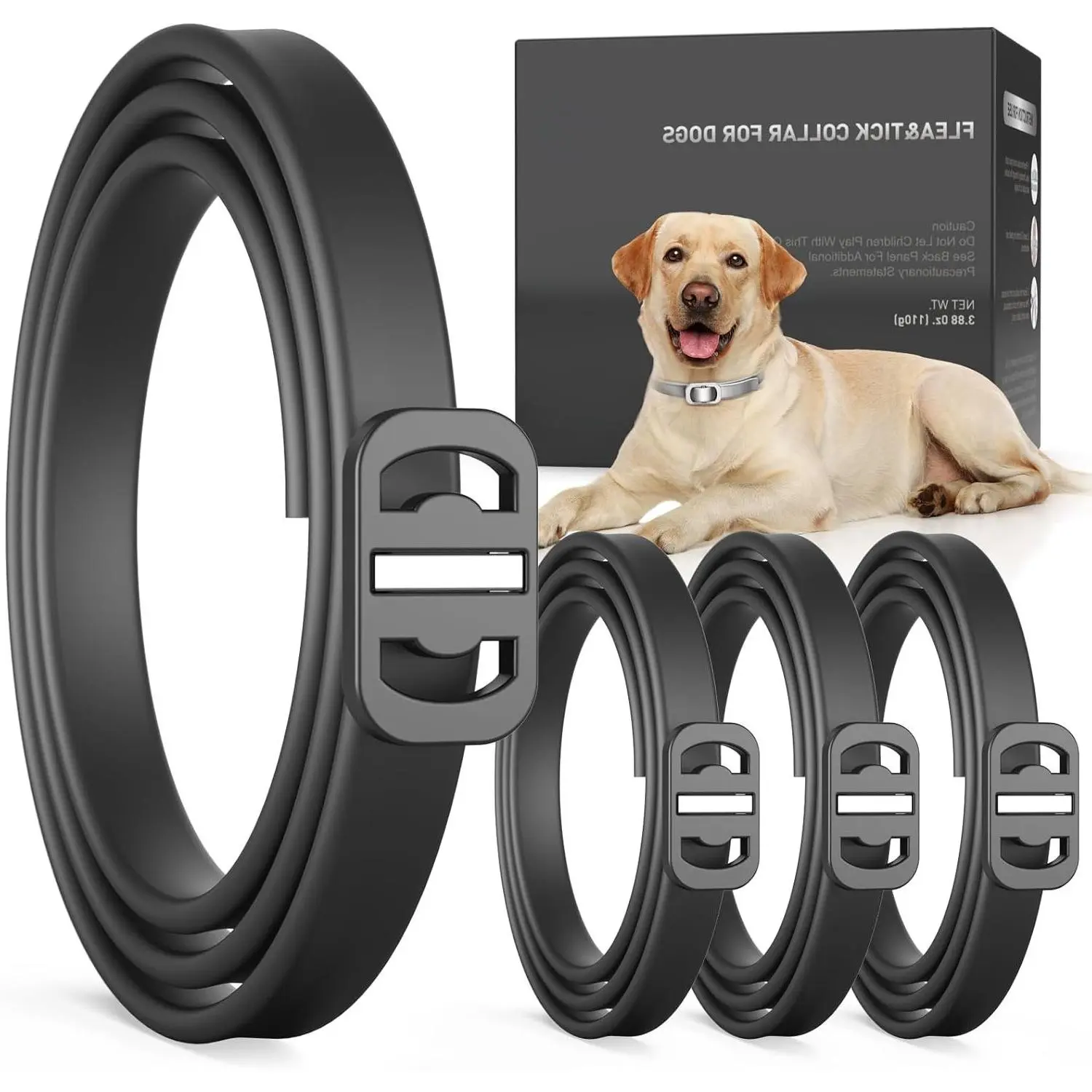 4 Pack Flea and Tick Collar for Dogs with Natural Essential Oils, Adjustable Size for All Ages, BlackGift