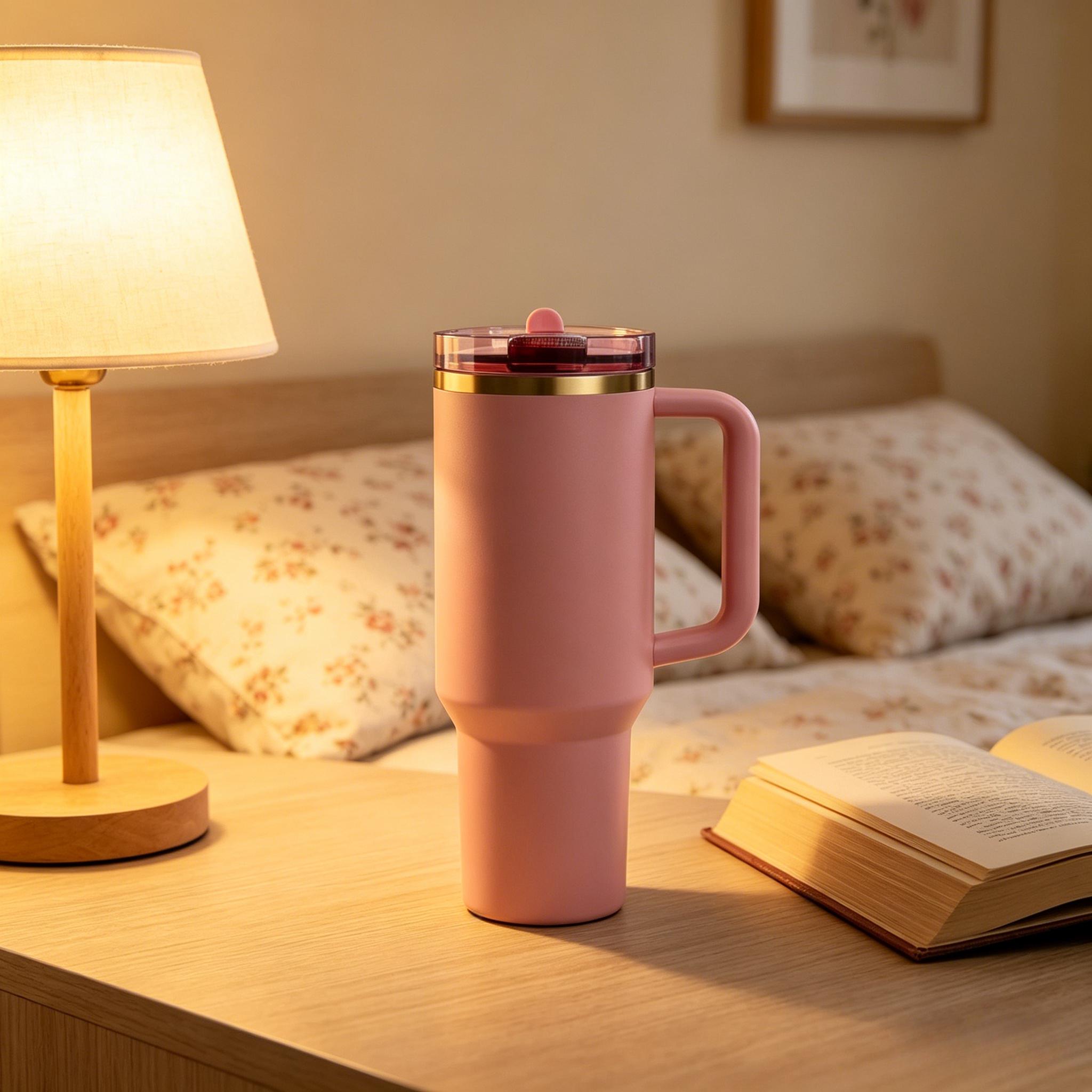 Lotus Pink Giant Leak-Proof Stainless Steel Tumbler with Removable Foldable Straw Lid, Insulated for Hot & Cold,40oz