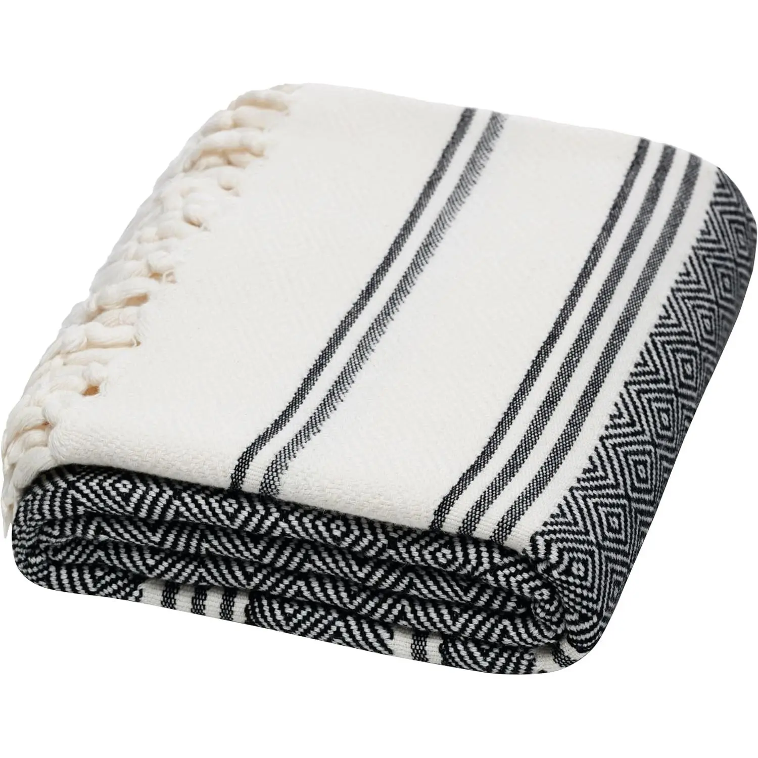 Organic Diamond Turkish Bath & Beach Towel | 100% Oeko-TEX Certified Turkish Cotton, Ultra-Soft, Quick-Dry, Lightweight, Compact & Oversized Luxury Peshtemal Towel, Prewashed, 71"x36", Black