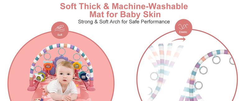 Baby Play Mat Baby Gym,Funny Play Piano Tummy Time Baby Activity Mat with 5 Infant Sensory Baby Toys, Music and Lights Boy & Girl Gifts for Newborn Baby (Pink)