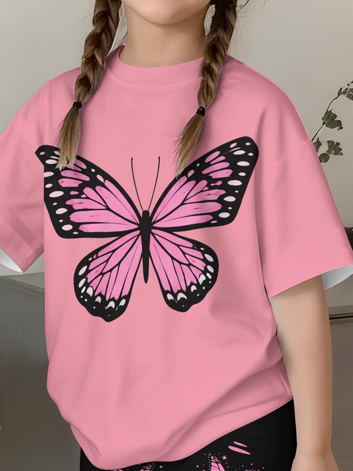 Dopamine Girls Pink Butterfly Print Short Sleeve Biker Shorts Set Summer Energetic Streetwear 2Pcs