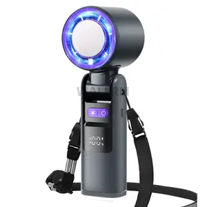 Portable Handheld Fan with Ice Cooler, 4000mAh Rechargeable, 1-100 Speed Adjustable with LED Display, Battery Operated, 3 IN 1 Hand Fan with Air Turbo Tech Cooling Fan for Outdoor Activities, Travel, Working