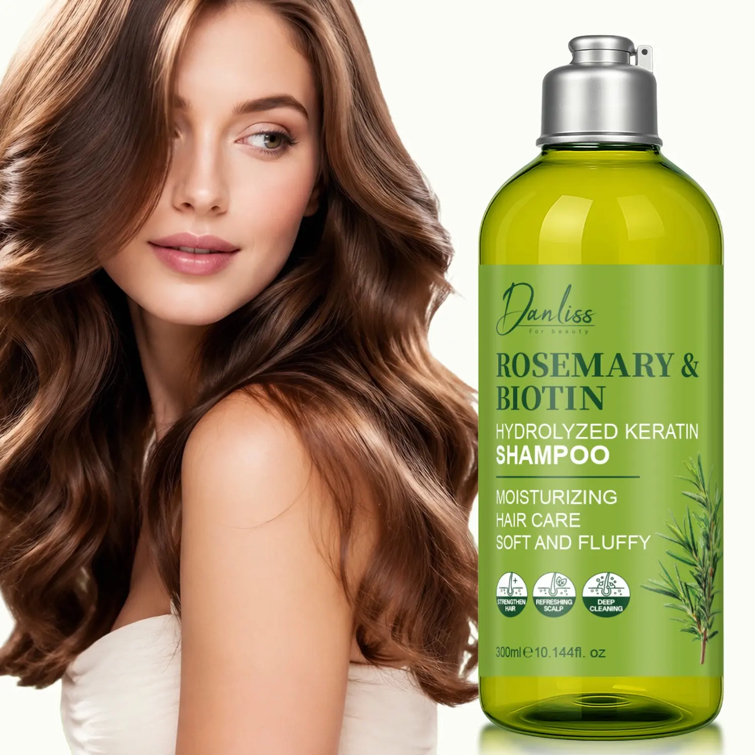 Rosemary and Biotin Hair Shampoo 300ml Hydrolyzed Keratin Volumizing Hair Cleanser Deep Scalp Cleansing Refreshing Hydrating Moisturizing Shampoo Soft Fluffy Daily Hair Care Cleanser 300ml