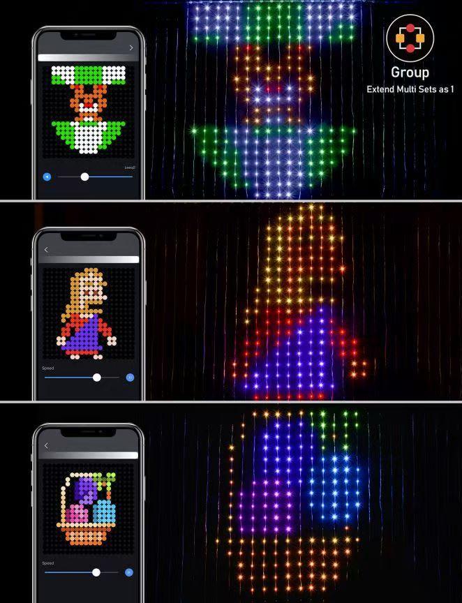 Valentine's Day Date Essential Gift: 480-LED RGBIC Smart Light Net (6.6x6.6 ft) DIY Design & 100 Modes, Alexa Voice Control Compatible Create Romantic Ambiance Scenes