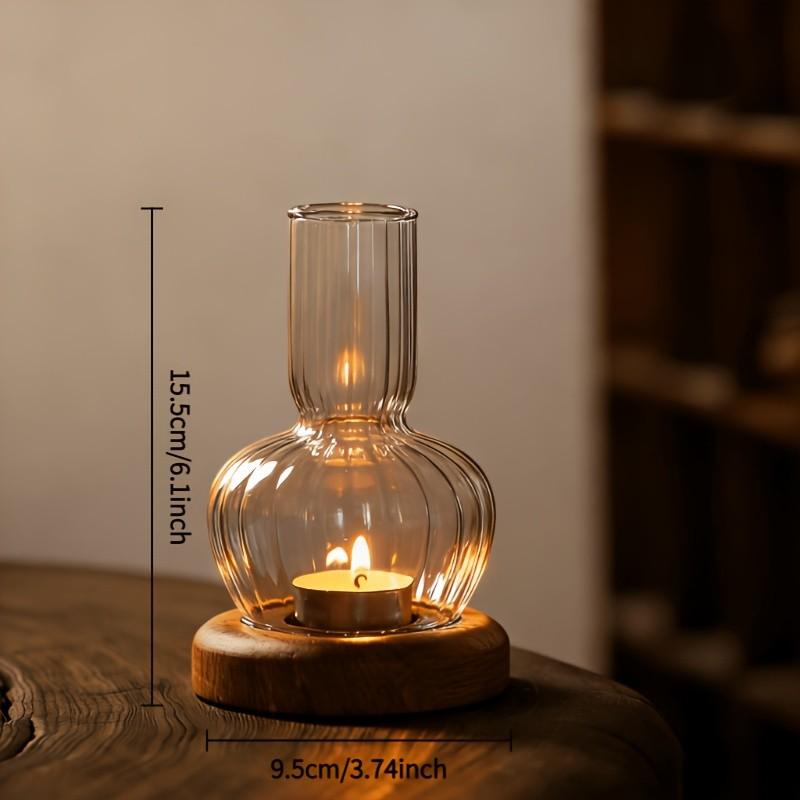 Solid Wood Base, Transparent Glass Candlestick; Elegant Centerpiece For Tea Candles, Suitable For Weddings And Table Decorations, A Mother'S Day Gift For Mom.