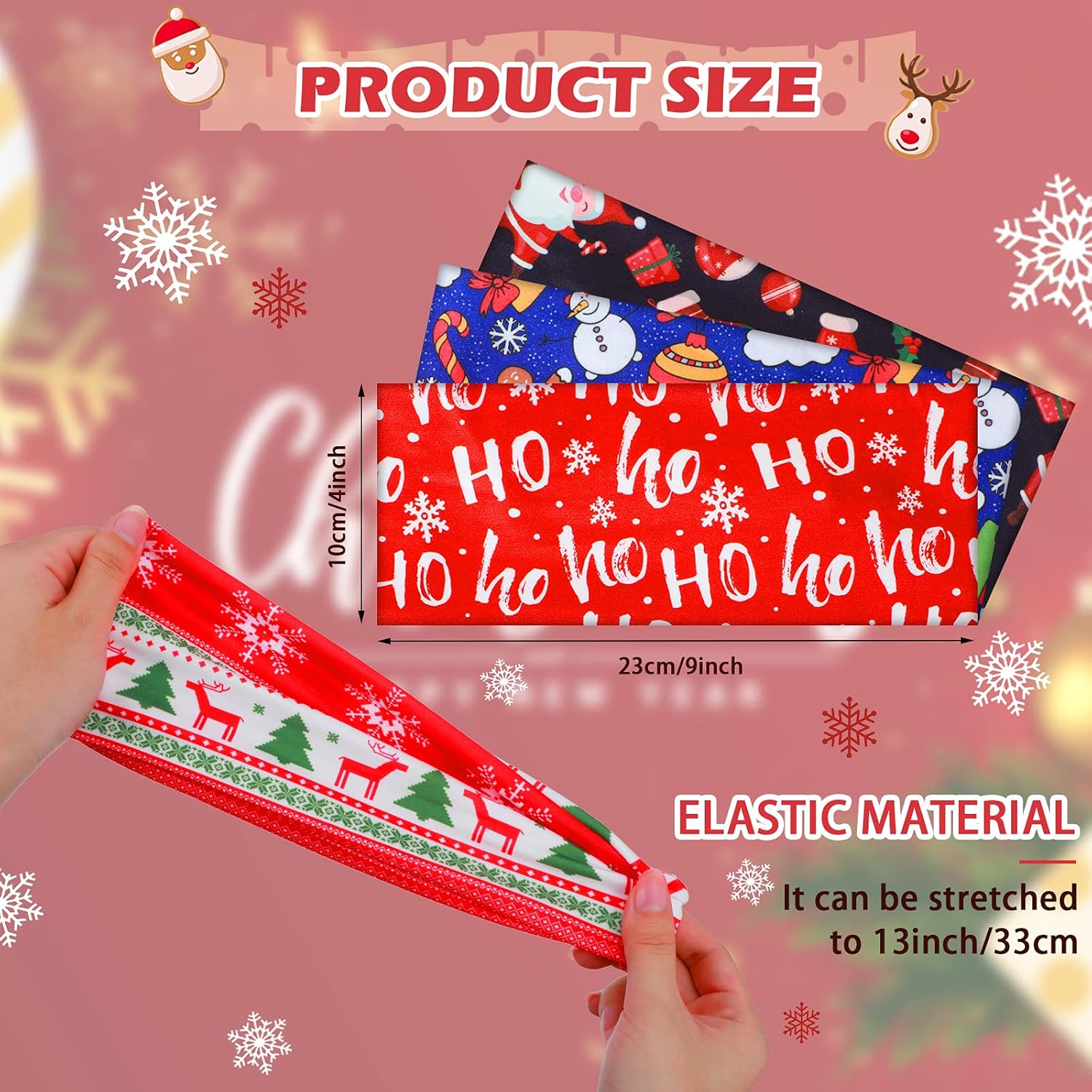 12 count Christmas Stretchy Headbands for Women Christmas Hair Accessories Non Slip Wrap for Women(Classic ) 12 count Christmas Stretchy Headbands for Women Christmas Hair Accessories Non Slip Wrap for Women(Classic )