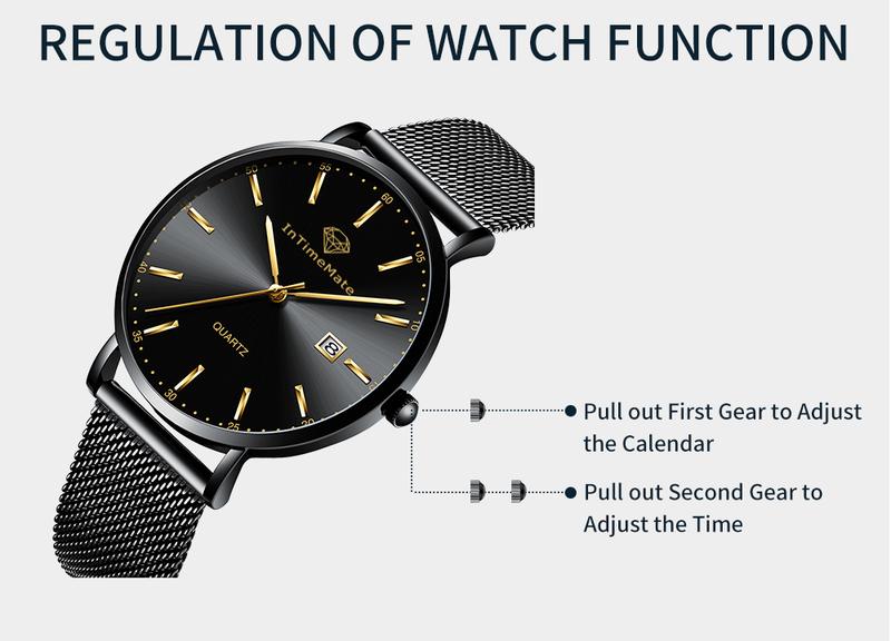 INTIMEMATE Ultra-thin Men's Watch; Stainless Steel Men's Watch; Casual Men's Watch; Business Formal Men's Watch; Lumcent Watch; Waterproof Men's Watch Black Dial